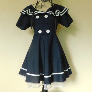 Lolita Sailor Collared Navy Dress With Pea Buttons